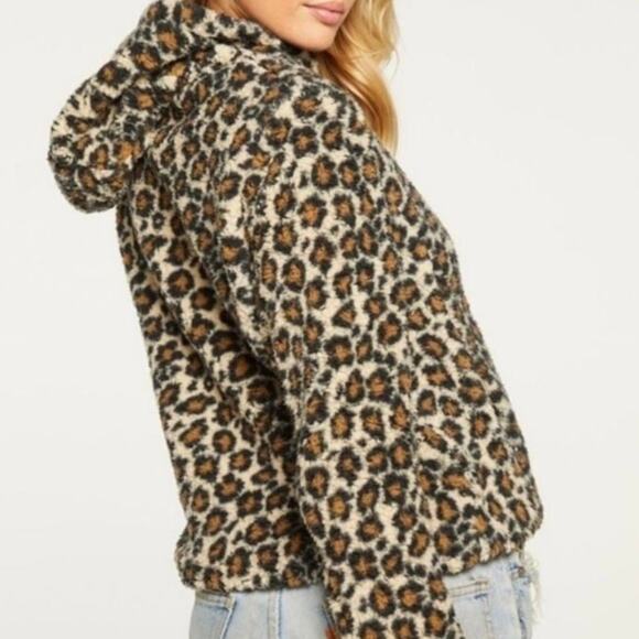 CHASER | Faux Sherpa Leopard Fur zip up Hoodie Jacket Hood Animal Print | Small - Picture 2 of 8
